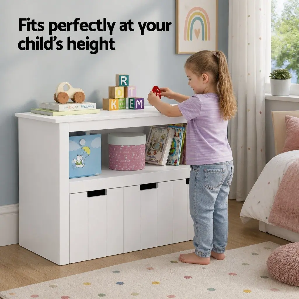 Kids Bookshelf Yellow 95.5cm Particleboard MDF with 3 Drawers Storage Organiser Display Bookcase