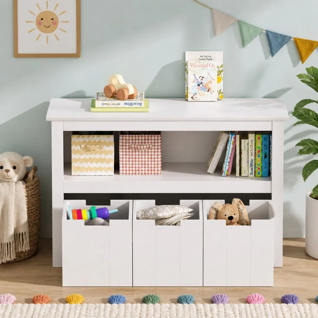Kids Bookshelf Yellow 95.5cm Particleboard MDF with 3 Drawers Storage Organiser Display Bookcase
