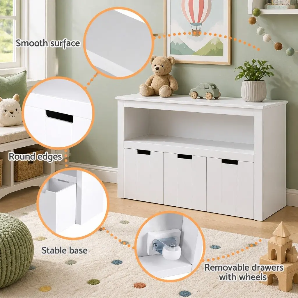 Kids Bookshelf Yellow 95.5cm Particleboard MDF with 3 Drawers Storage Organiser Display Bookcase