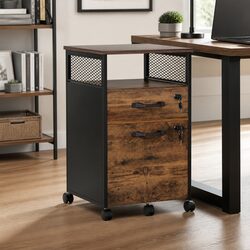 Natural Two Drawer Filing Cabinet with Lockable Wheels