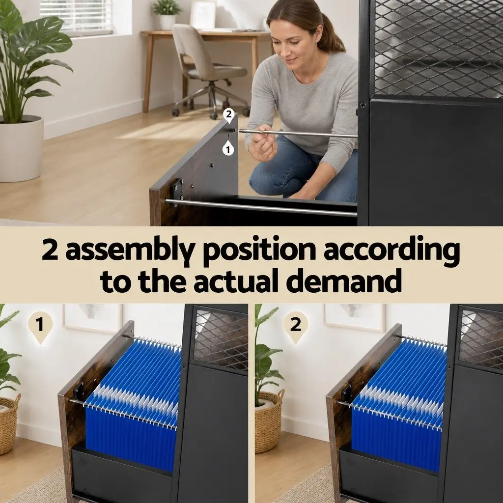 Filing Cabinet Natural 2 Drawer Office Storage Organiser with Lockable Wheels Steel Frame