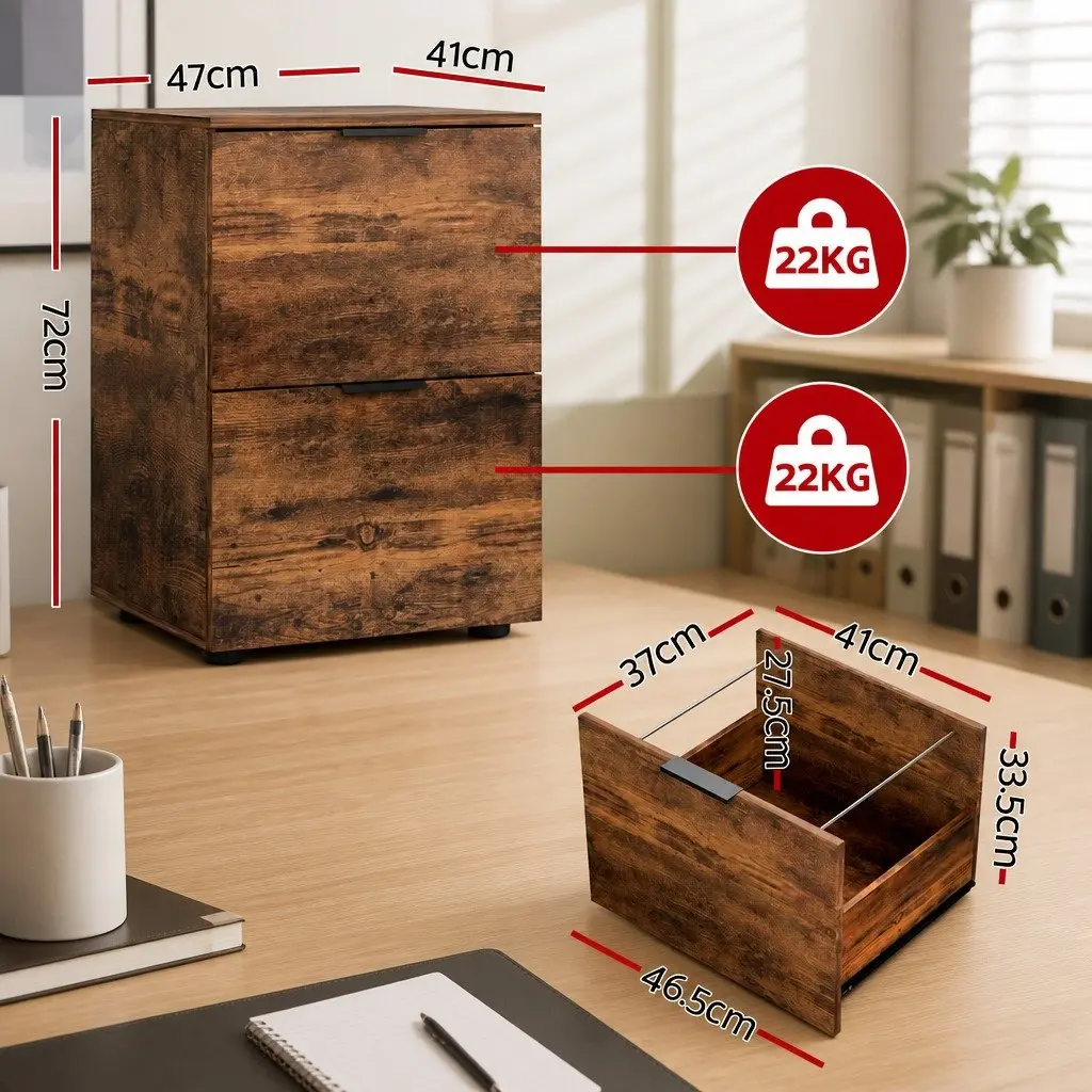 Filing Cabinet Natural Oak 2 Drawer Particle Board Office Storage Organiser