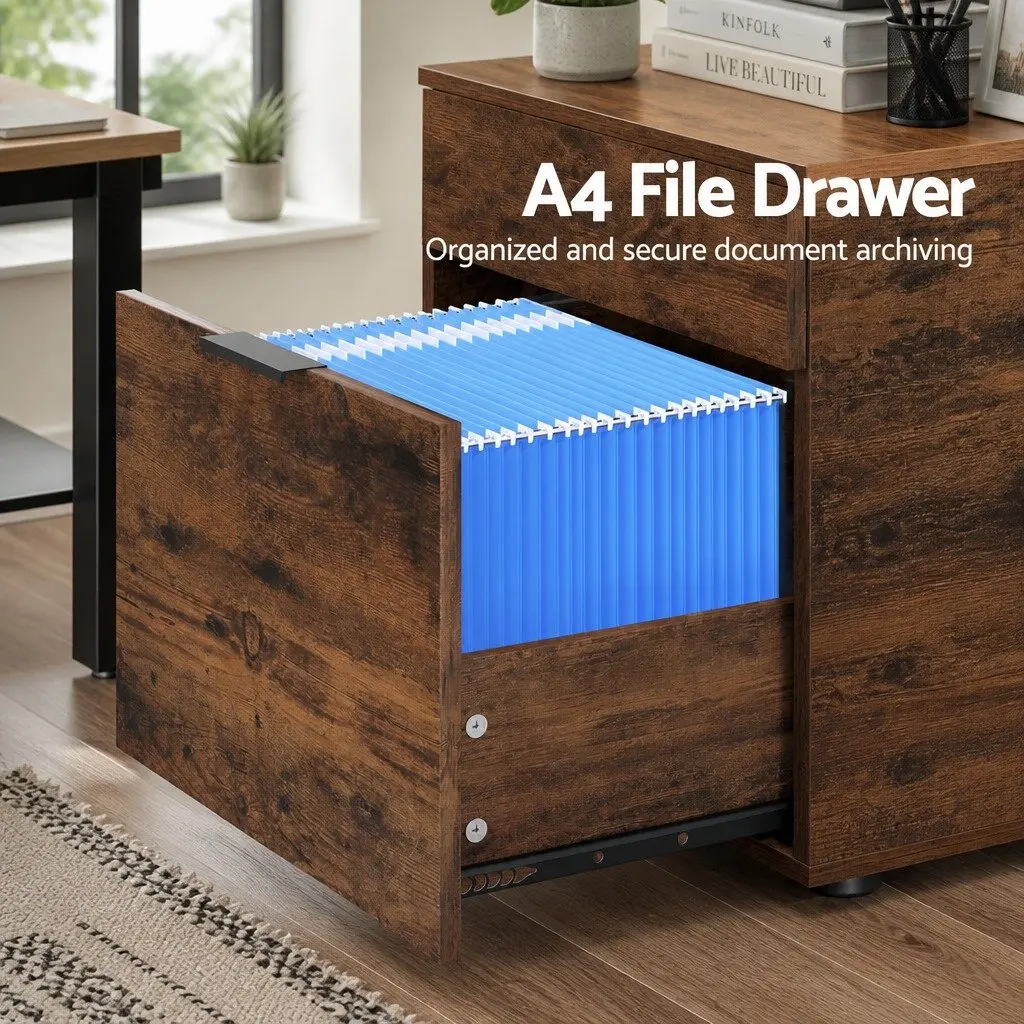 Filing Cabinet Natural Oak 2 Drawer Particle Board Office Storage Organiser