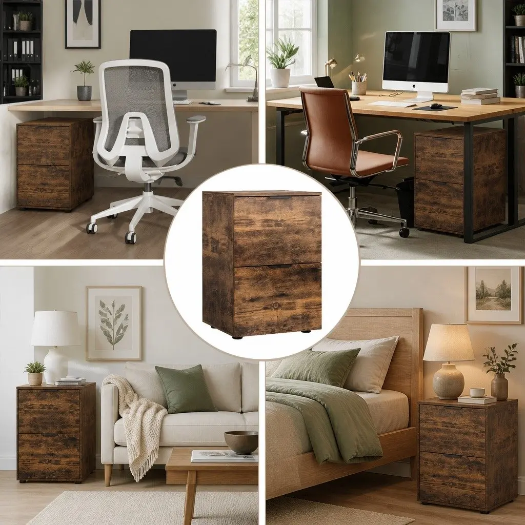 Filing Cabinet Natural Oak 2 Drawer Particle Board Office Storage Organiser