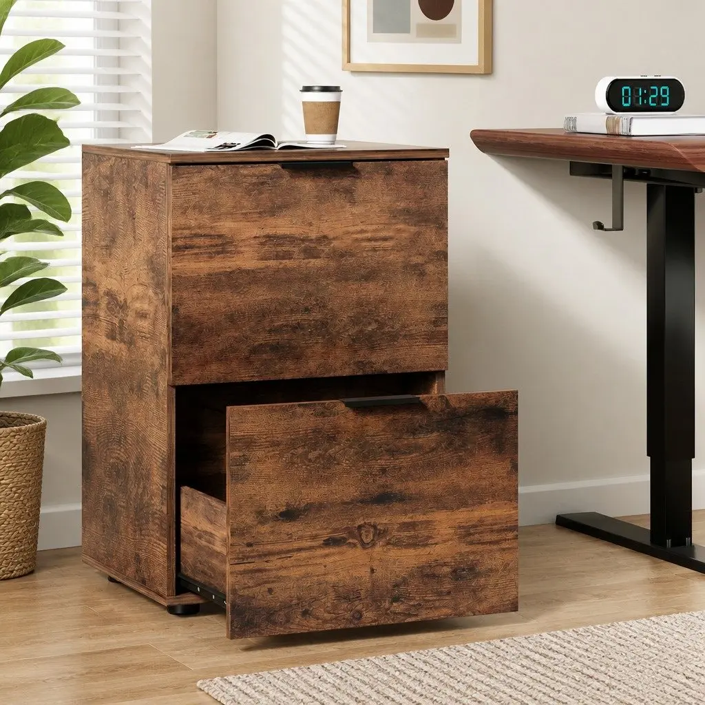 Filing Cabinet Natural Oak 2 Drawer Particle Board Office Storage Organiser