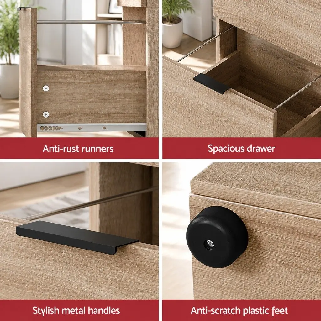 Filing Cabinet 2 Drawer Walnut Finish Particle Board Home Office Storage Organiser