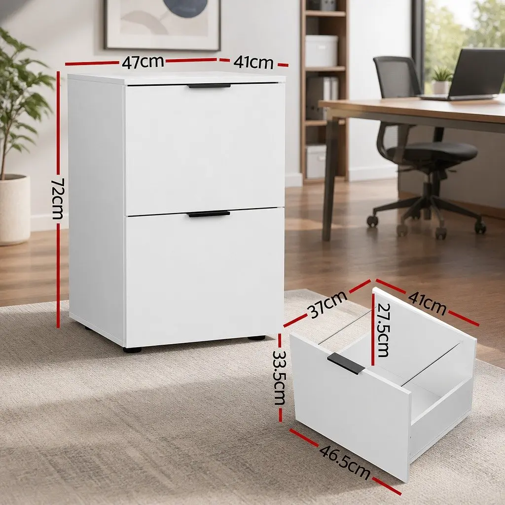 Filing Cabinet 2 Drawer White Particle Board Office Storage Organiser
