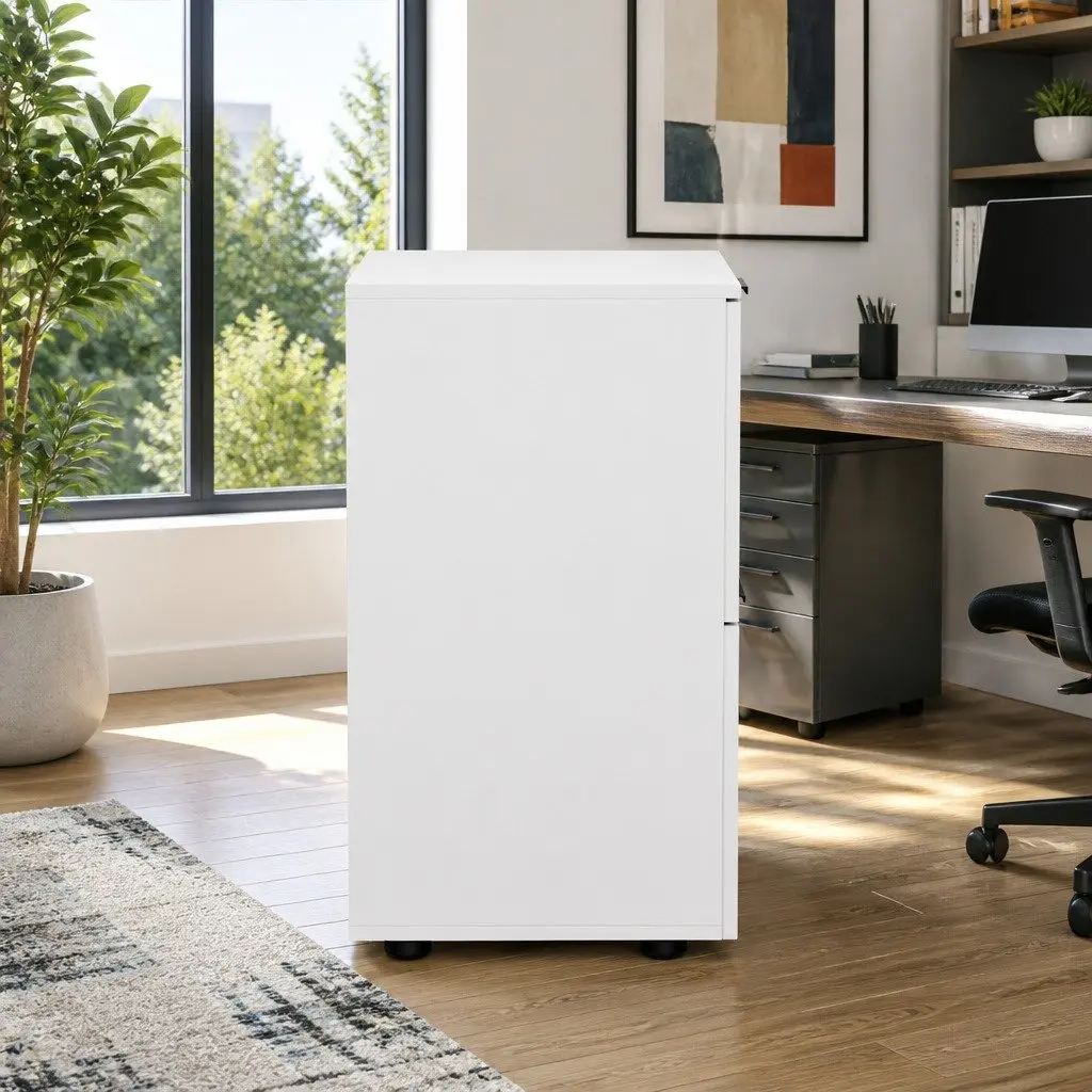 Filing Cabinet 2 Drawer White Particle Board Office Storage Organiser
