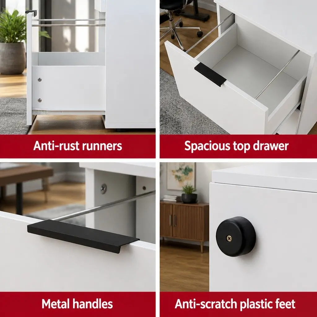 Filing Cabinet 2 Drawer White Particle Board Office Storage Organiser