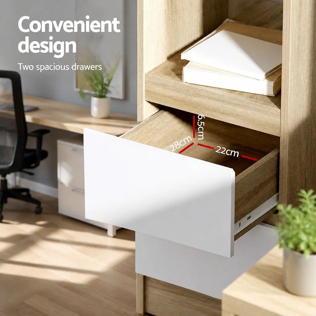 L-Shape Computer Desk with Drawers and Storage Shelf