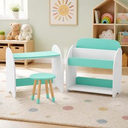 Kids 2-in-1 Bookshelf and Table Chair Set for Reading
