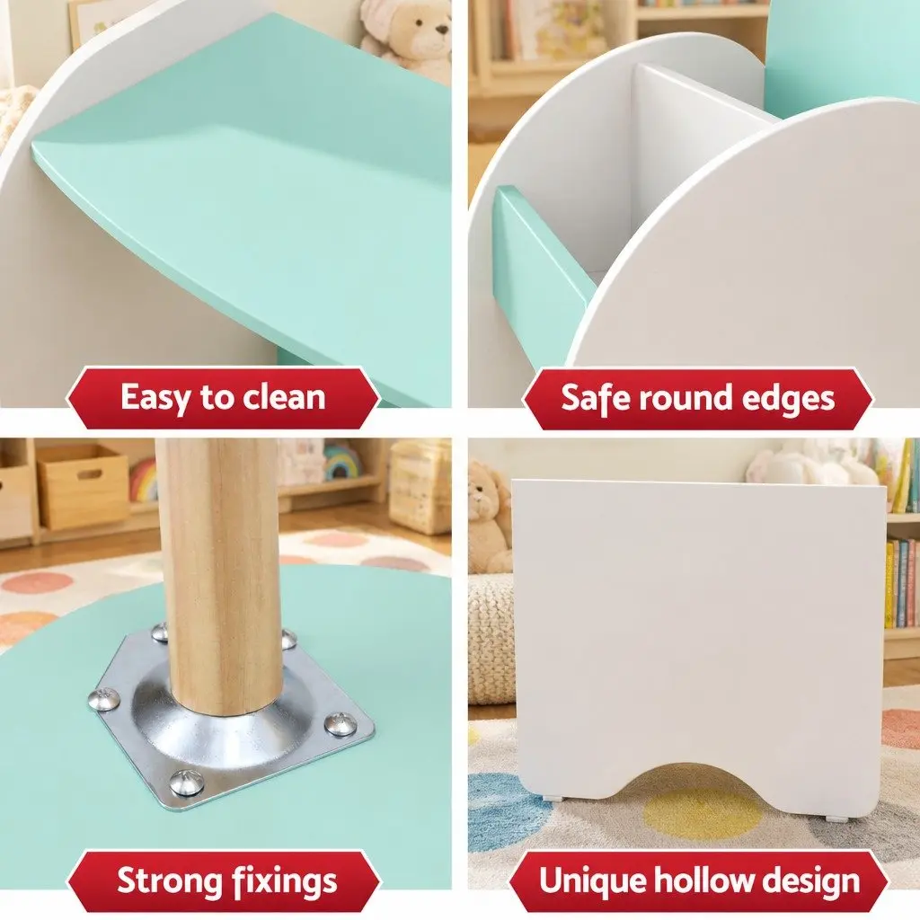 Kids Bookshelf 2-in-1 Table Chair Set White MDF Pinewood Storage Organiser