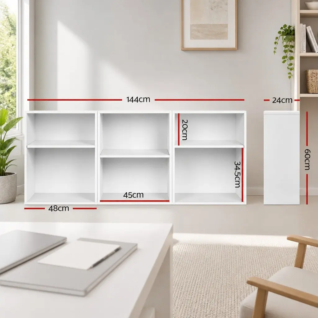 3 Piece Cube Bookshelf White Adjustable Shelves Particle Board