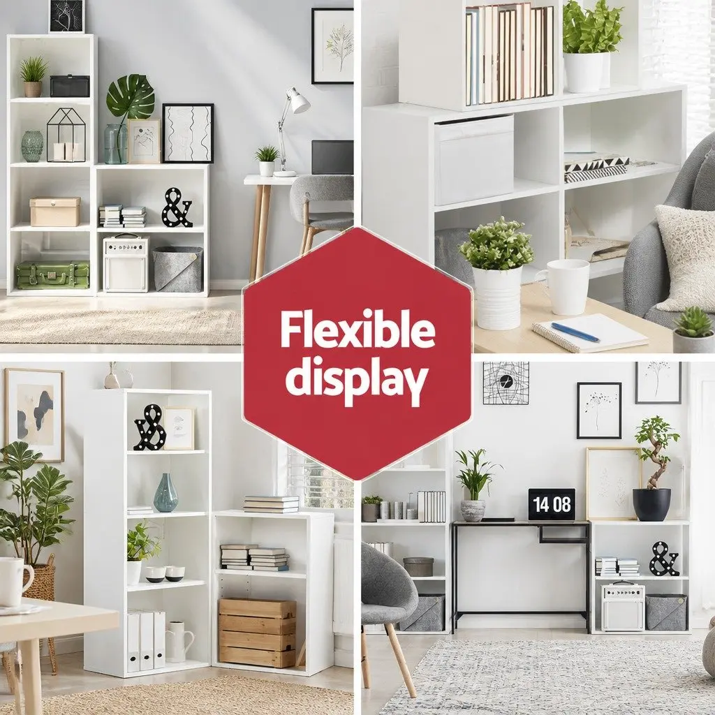 3 Piece Cube Bookshelf White Adjustable Shelves Particle Board