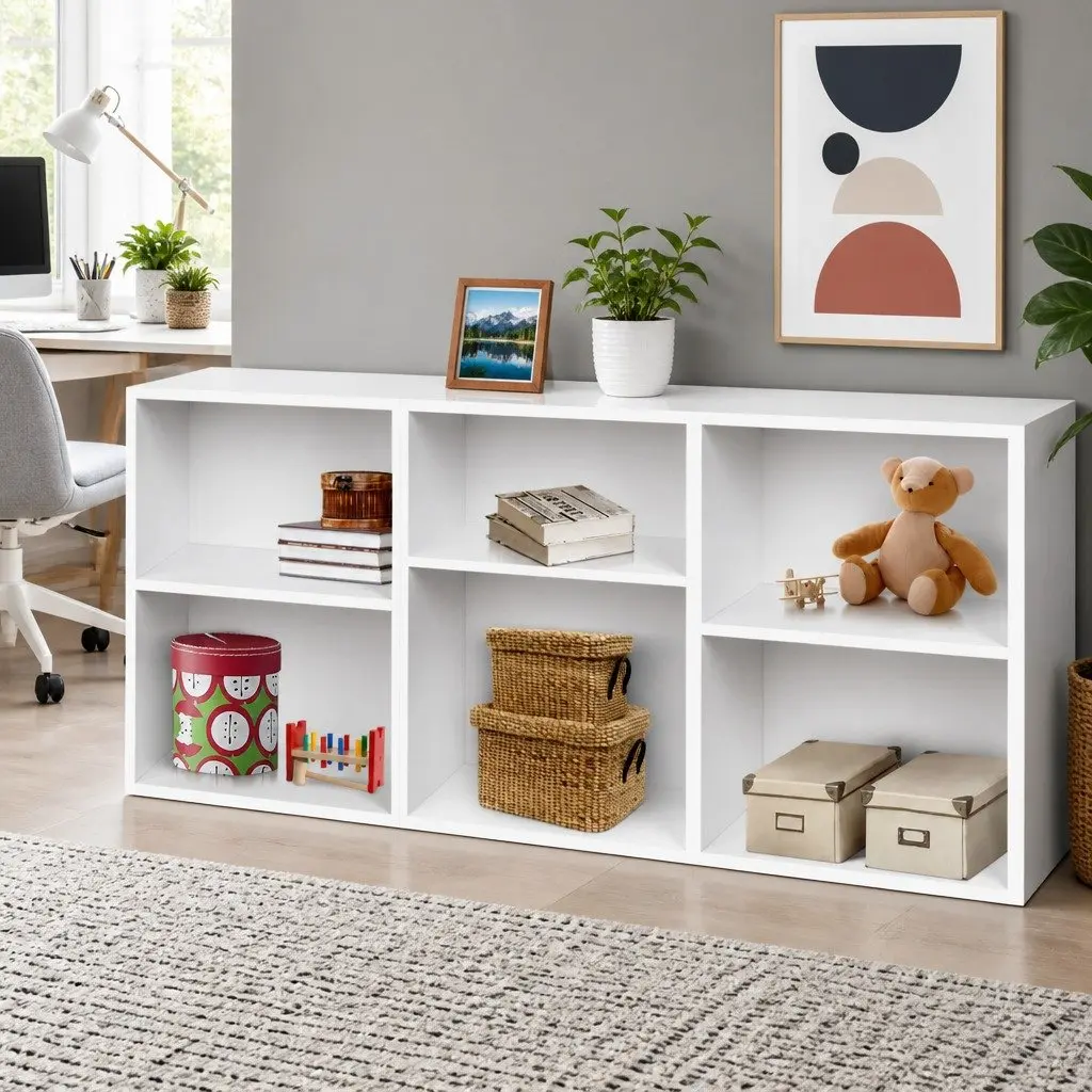3 Piece Cube Bookshelf White Adjustable Shelves Particle Board
