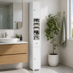 Elegant White Bathroom Storage Cabinet 180cm Tall