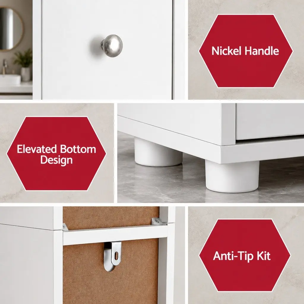 Bathroom Storage Cabinet Slim Floor Cupboard 180cm Tall White MDF