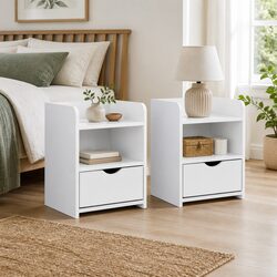 Charming White Bedside Table with Drawer and Shelf
