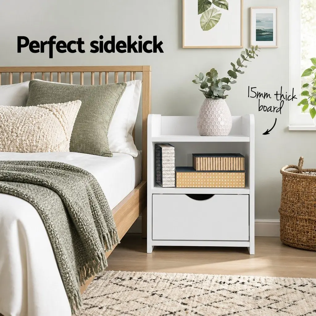 Bedside Table White 1 Drawer with Shelf Low Density Fiber 37 x 34 x 45cm