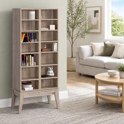 Oak Media Storage Rack with Adjustable Shelves