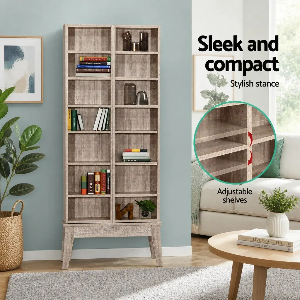 Oak Media Storage Rack with Adjustable Shelves