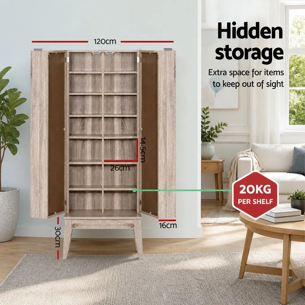 Oak Media Storage Rack with Adjustable Shelves
