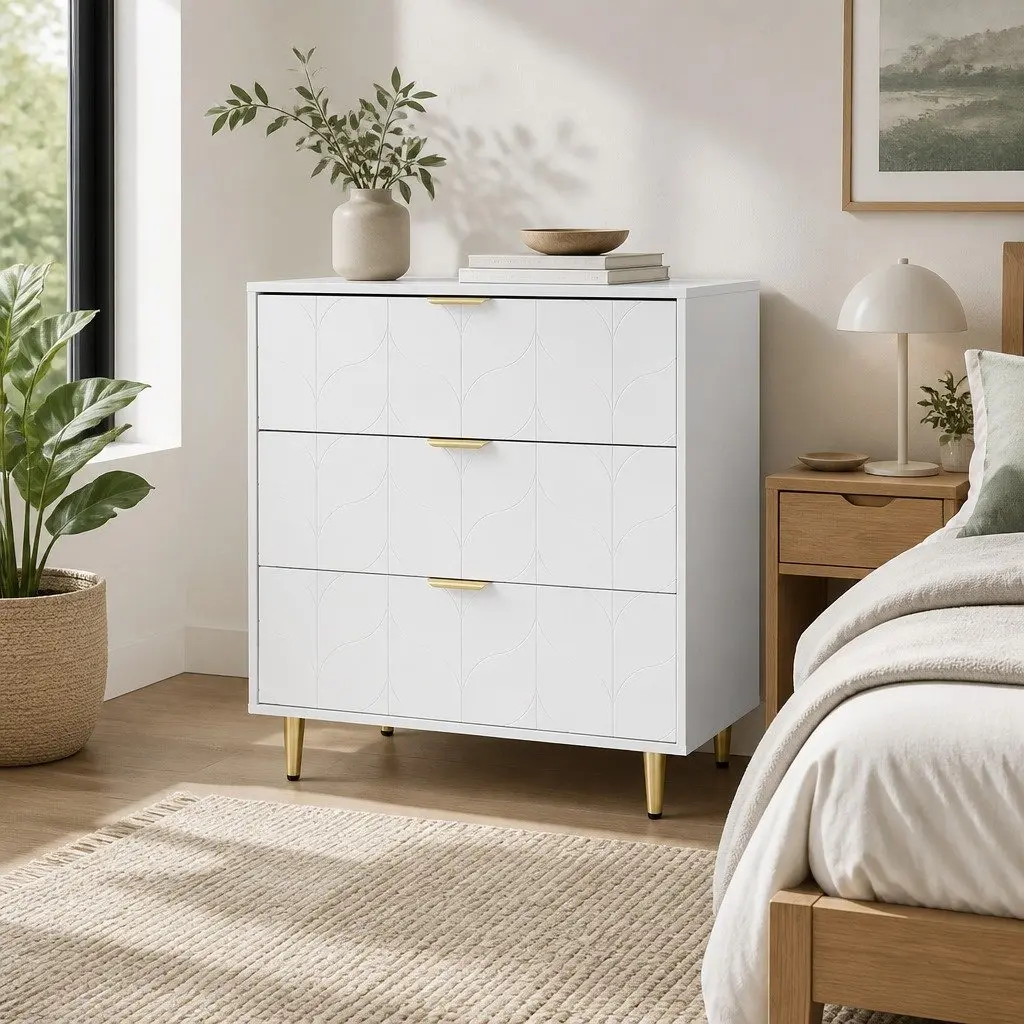 3 Drawer Chest of Drawers White Bedroom Storage Cabinet Dresser Lowboy