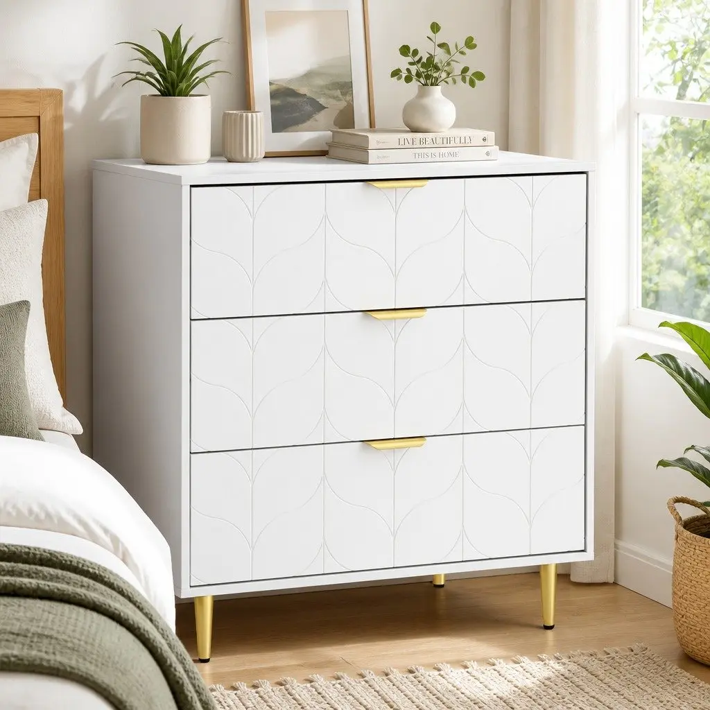 3 Drawer Chest of Drawers White Bedroom Storage Cabinet Dresser Lowboy