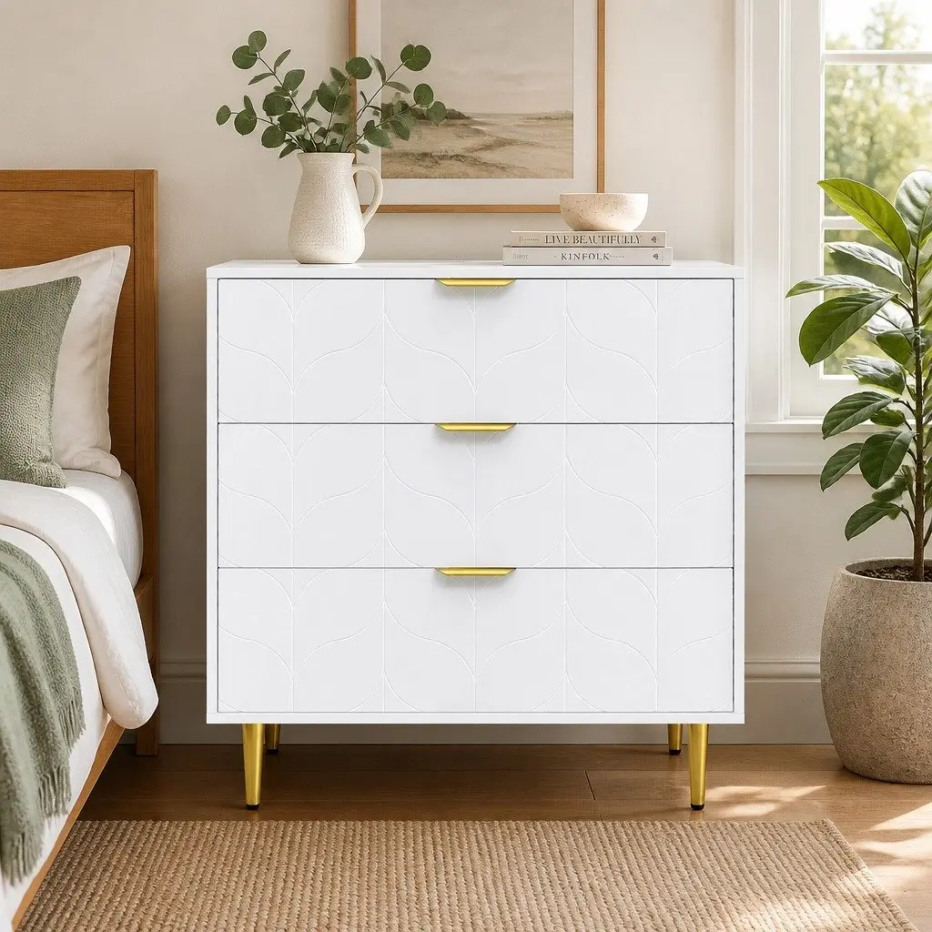 3 Drawer Chest of Drawers White Bedroom Storage Cabinet Dresser Lowboy