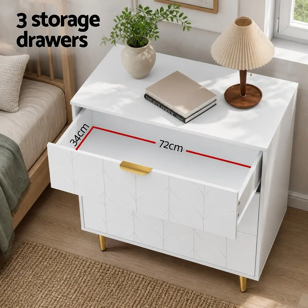 3 Drawer Chest of Drawers White Bedroom Storage Cabinet Dresser Lowboy