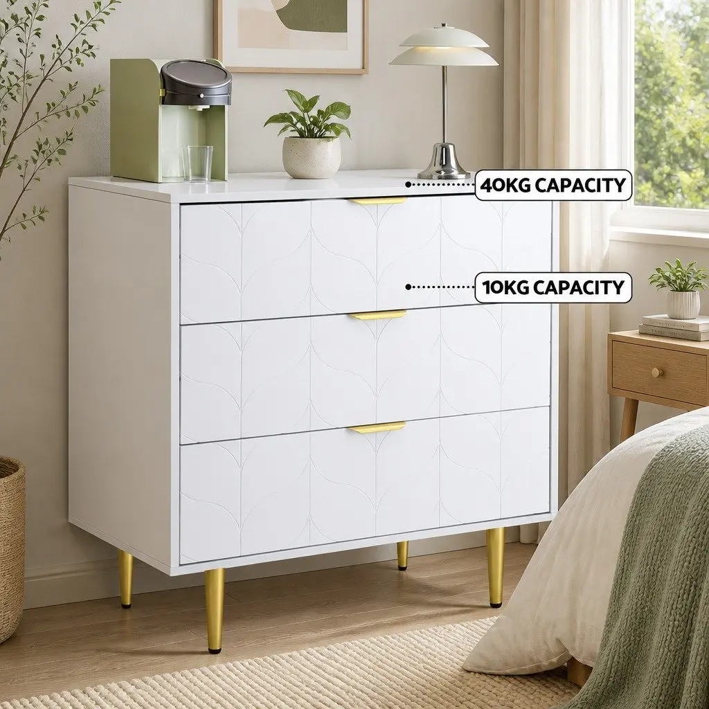 3 Drawer Chest of Drawers White Bedroom Storage Cabinet Dresser Lowboy