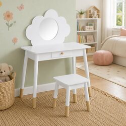 Charming Kids Dressing Table Set with Mirror and Stool
