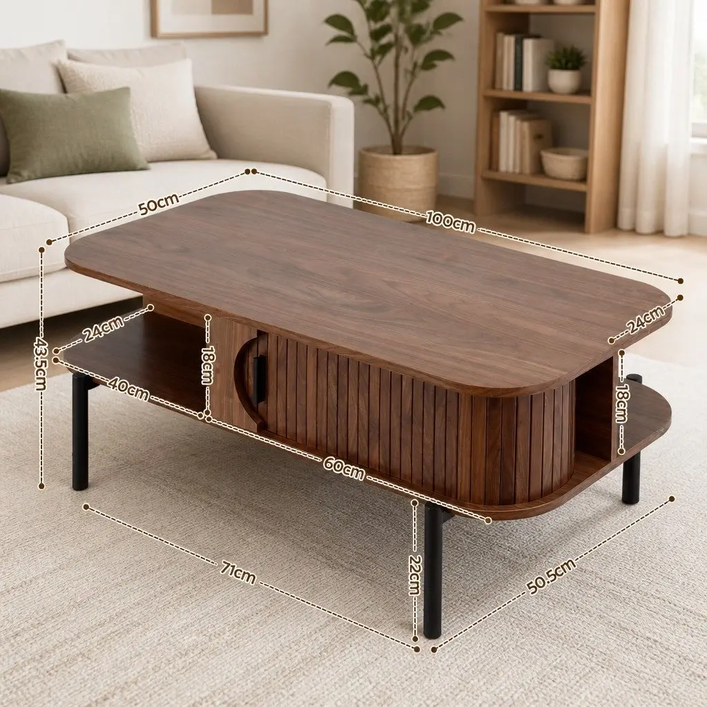 Walnut Coffee Table with Storage and Open Shelves
