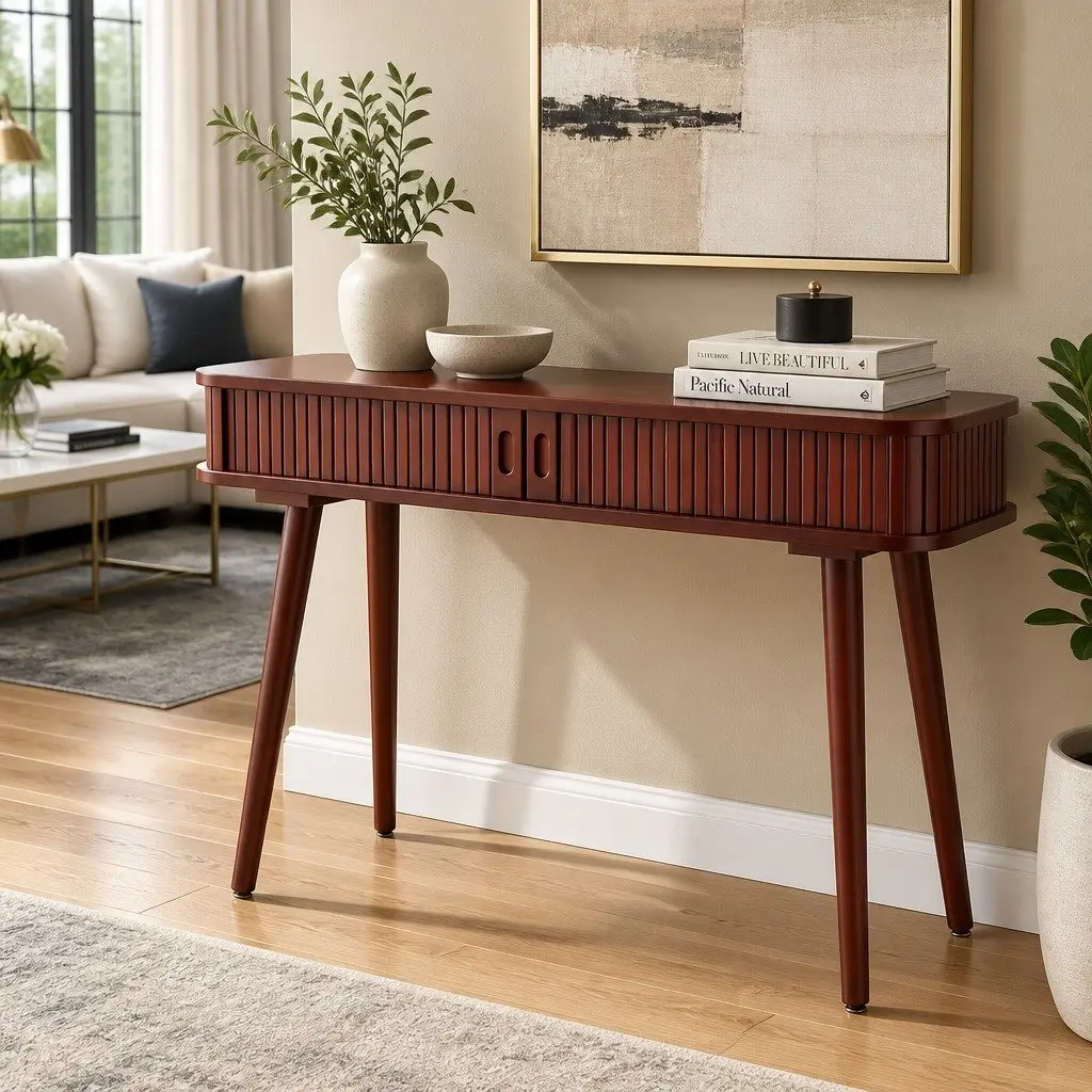 Walnut Console Table with Storage Drawers 120CM