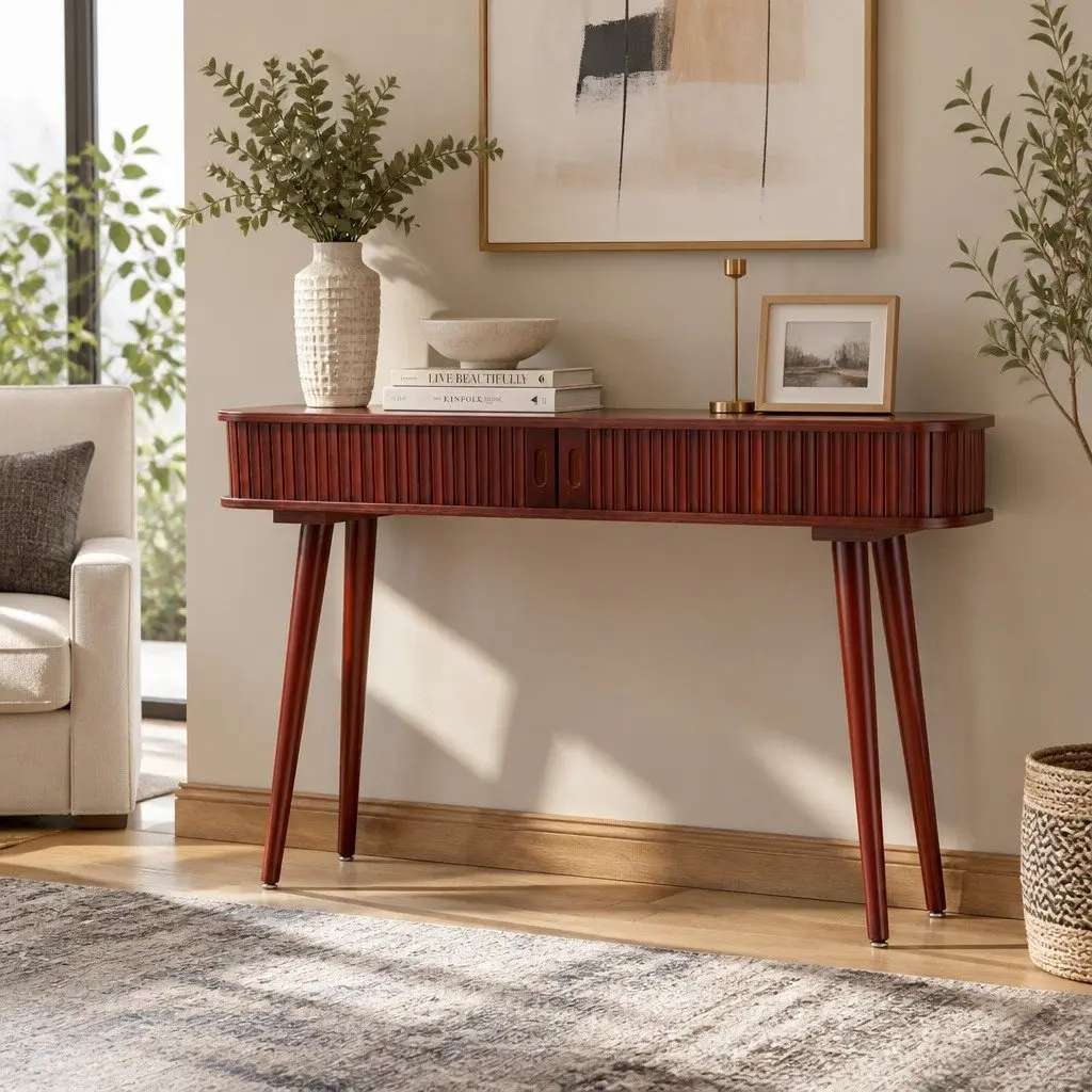 Walnut Console Table with Storage Drawers 120CM