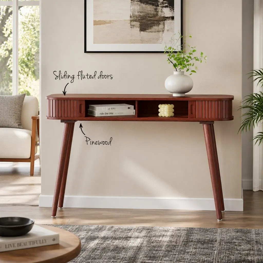 Walnut Console Table with Storage Drawers 120CM