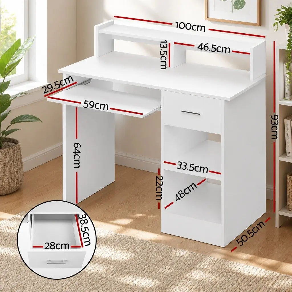 White Computer Desk with Storage and Drawer