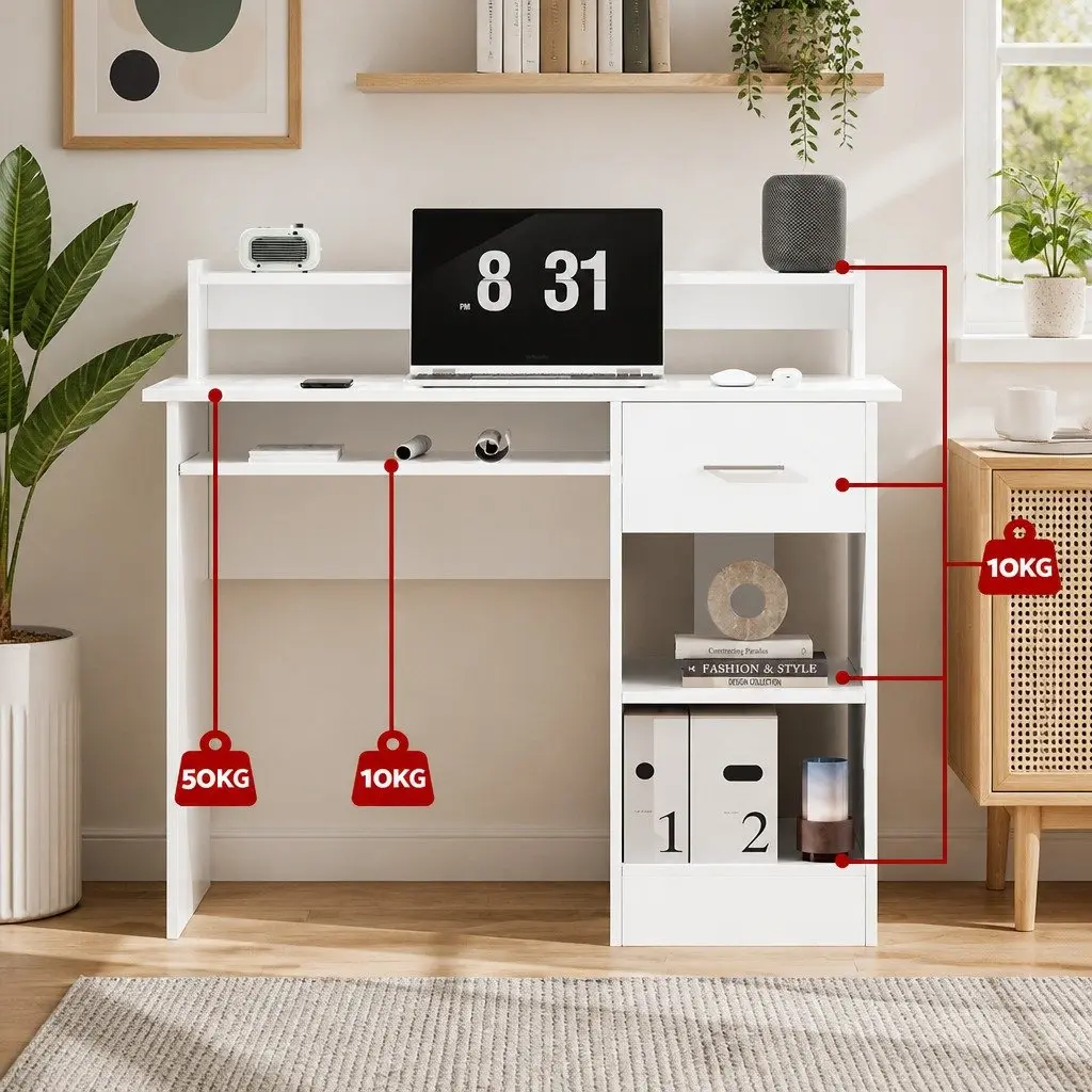White Computer Desk with Storage and Drawer