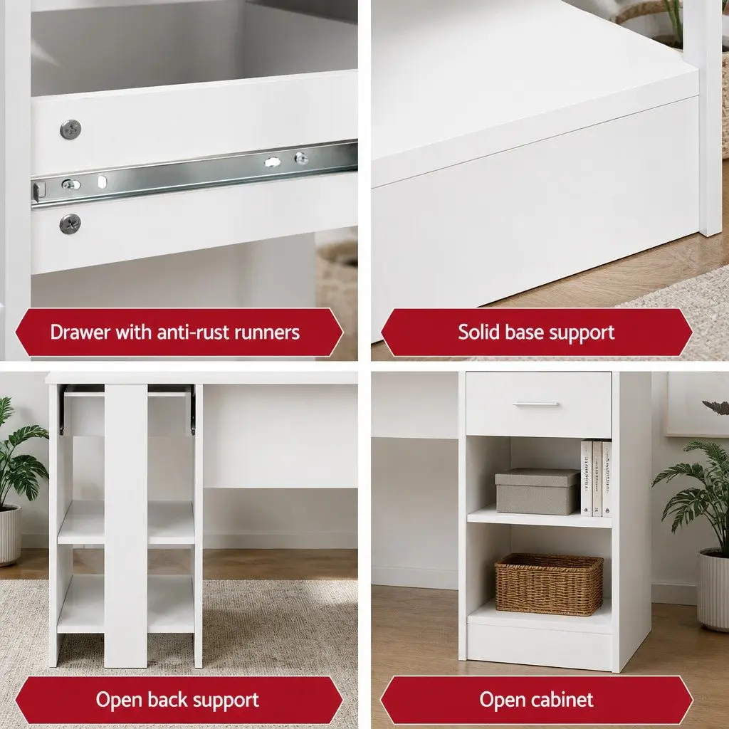 White Computer Desk with Storage and Drawer