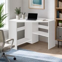 L-Shape White Corner Computer Desk with Storage