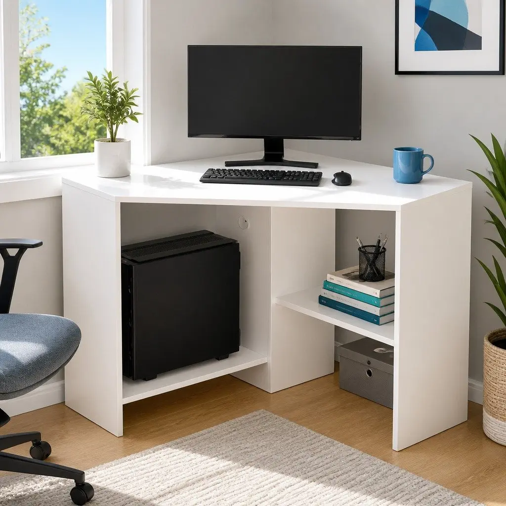 L-Shape Corner Computer Desk White 85 x 85 x 74 cm Wood
