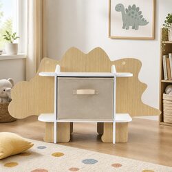 Dinosaur Kids Bookshelf with Fabric Drawer Storage