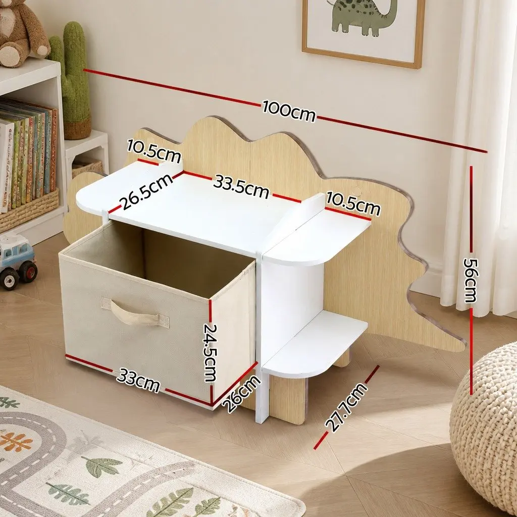 Dinosaur Kids Bookshelf with Fabric Drawer Storage