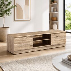 TV Cabinet Entertainment Unit 160cm Open Shelves Storage Wooden Grain Design