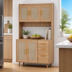 Rattan Door Buffet Sideboard with Storage Hooks