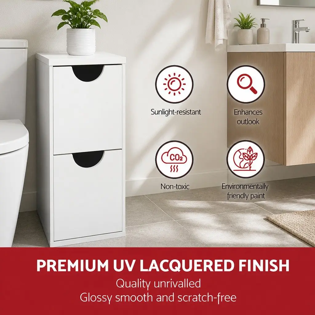 Bathroom Cabinet Storage 118cm Tall Toilet Shelf Unit White Contemporary Design