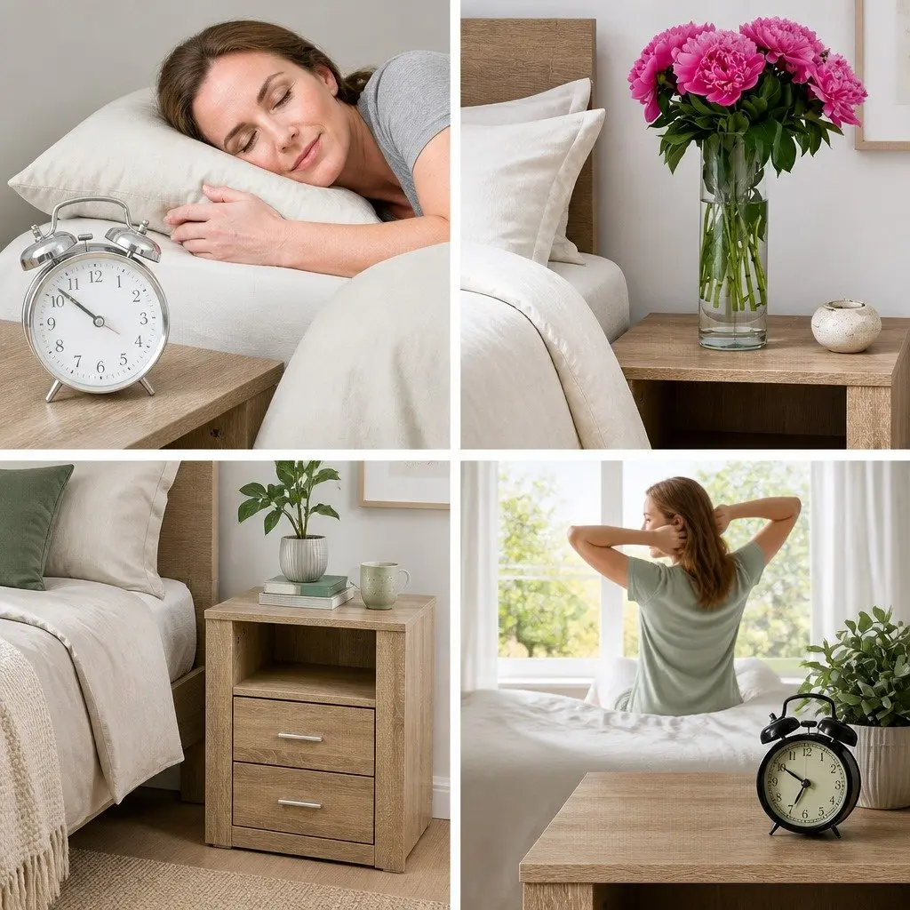 Bedside Table Oak 2 Drawers with Shelf Storage Nightstand Bedroom Furniture