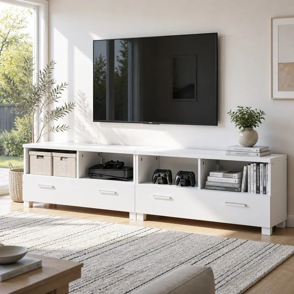 180cm White TV Entertainment Unit with Storage