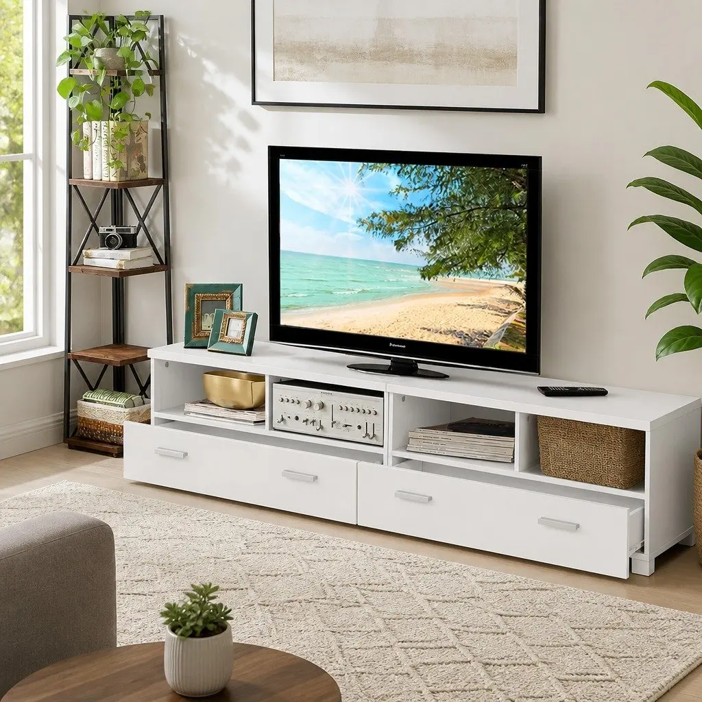 180cm White TV Entertainment Unit with Storage