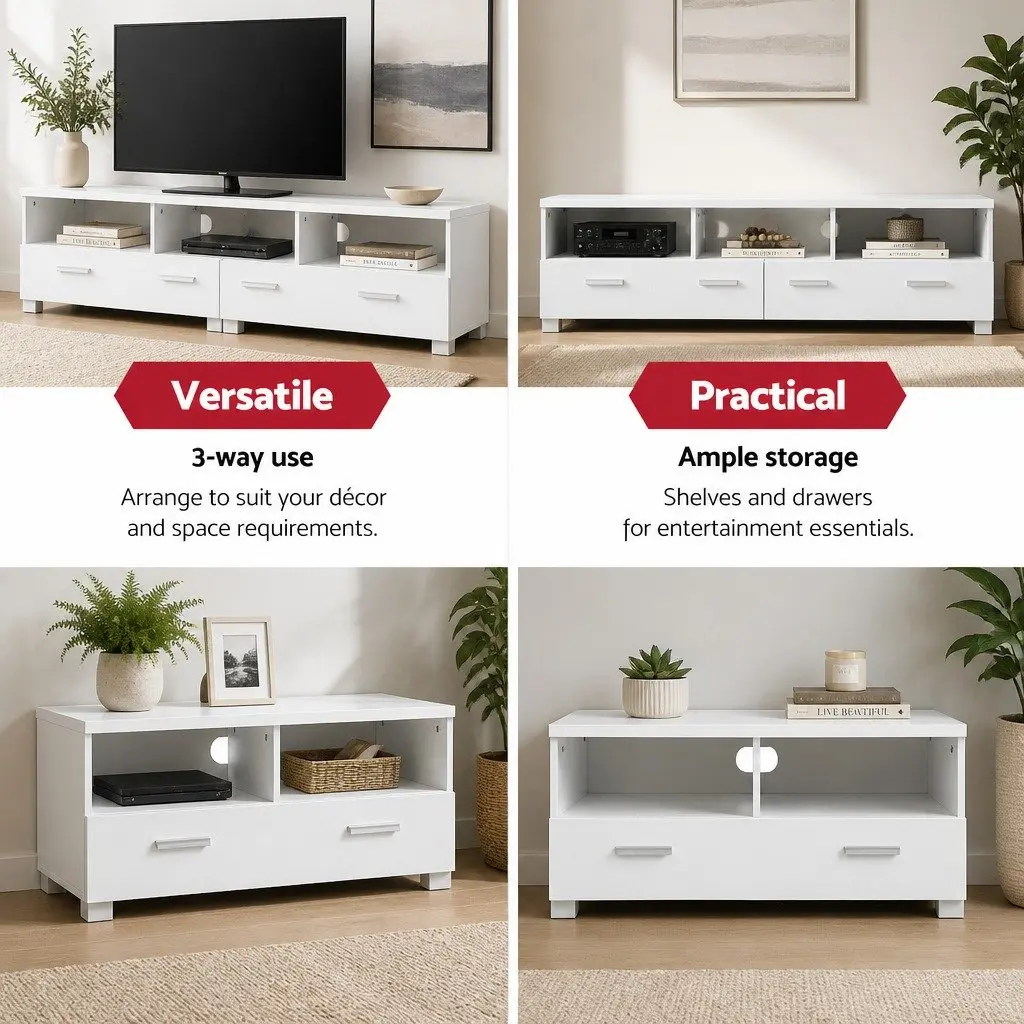 180cm White TV Entertainment Unit with Storage